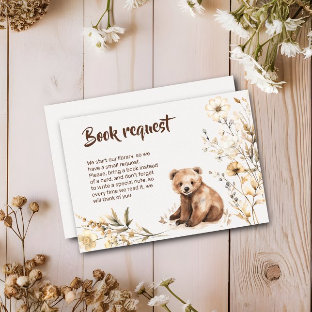 Buchungsanfrage Bärenwald Blume Babyduschkarte Mitteilungskarte (Book for baby card with cute boho bear baby shower)