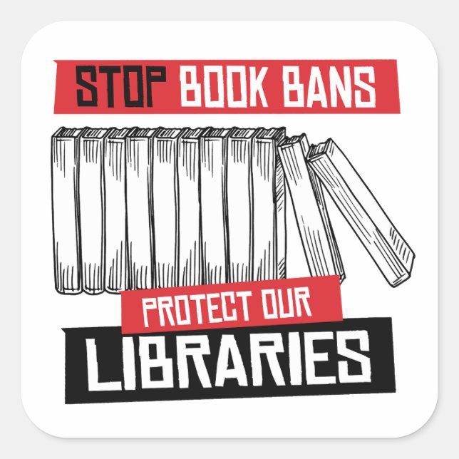 Buchverbote stoppen Bibliotheken schützen Quadratischer Aufkleber (Vorderseite)