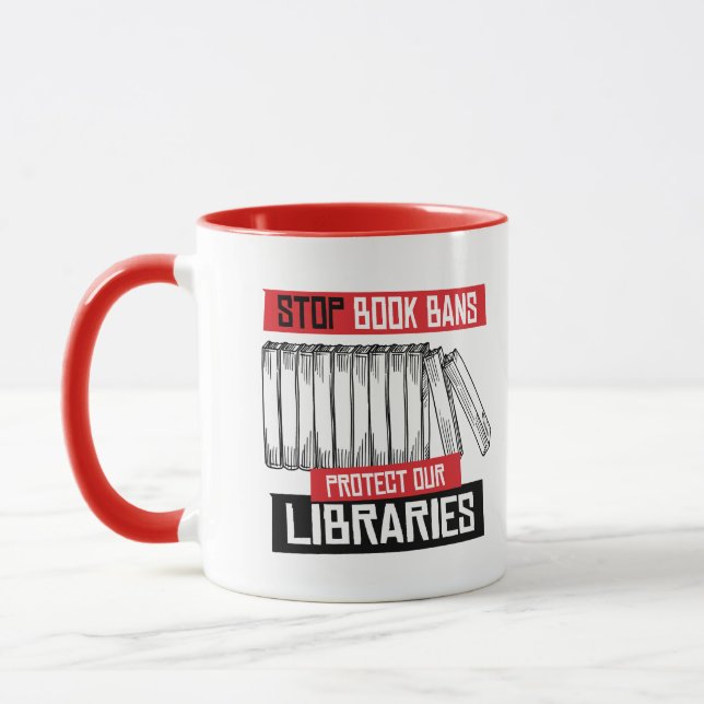 Buchverbote stoppen Bibliotheken schützen Tasse (Links)