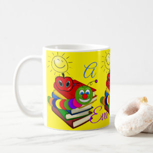 Buchwurm Abc, Bücher, Gelber Apfelbecher Kaffeetasse