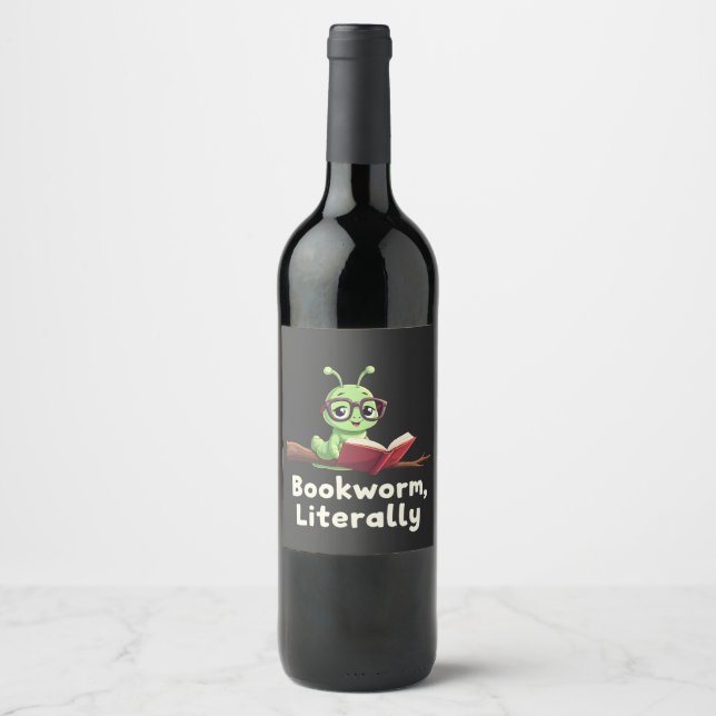 Buchwurm Literaturliebhaber Weinetikett (Vorderseite)