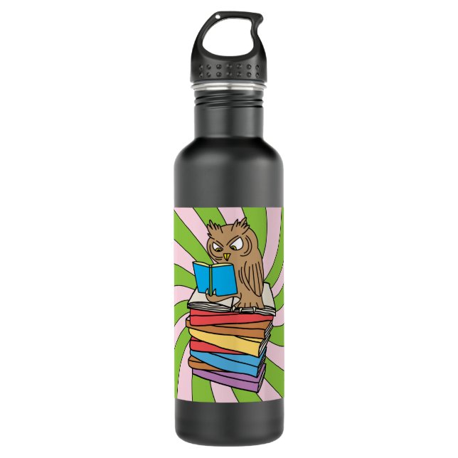 Buchwurm Owl Library Bookworm Edelstahlflasche (Vorderseite)
