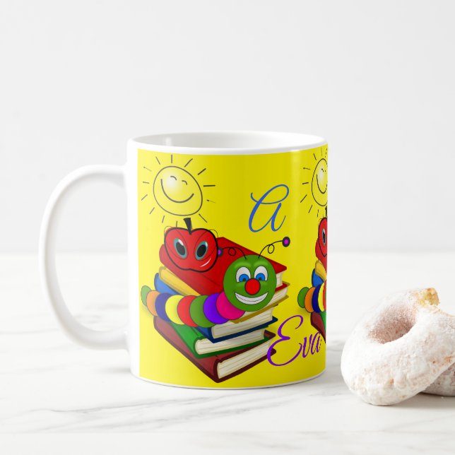 Buchwürmer, Bücher, gelbe Tasse von Apple (Mit Donut)
