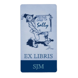Buchzeichen Antique Scarecrow hält Buch EX LIBRIS