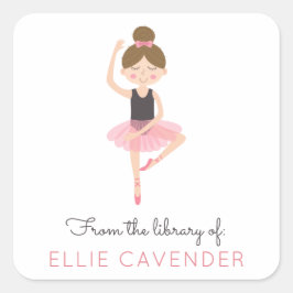 Buchzeichen Ballerina Library Quadratischer Aufkleber