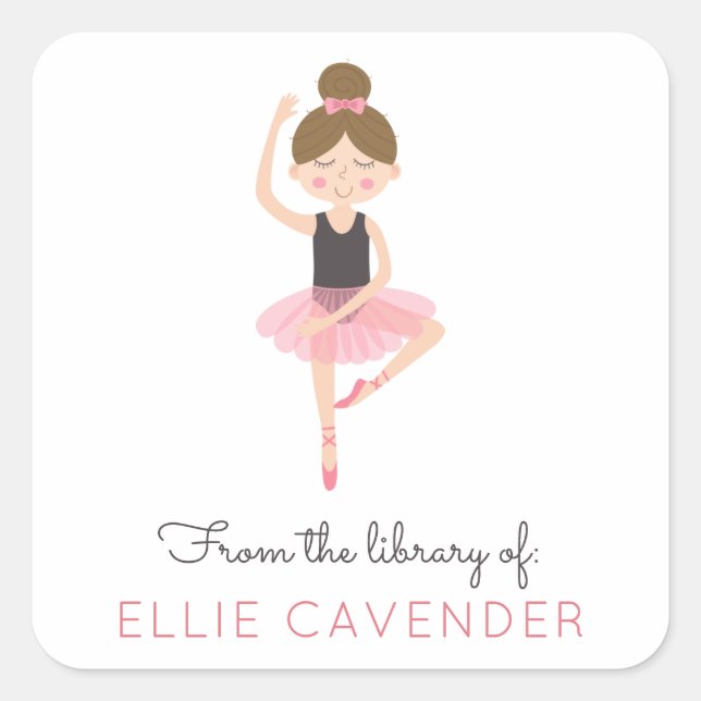 Buchzeichen Ballerina Library Quadratischer Aufkleber (Vorderseite)