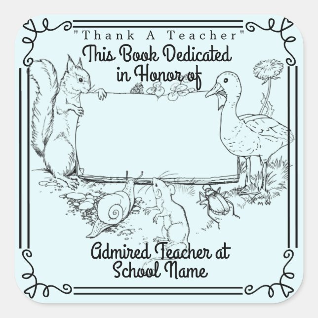 Buchzeichen Dedication "Vielen Dank an einen Lehre Quadratischer Aufkleber (Vorderseite)