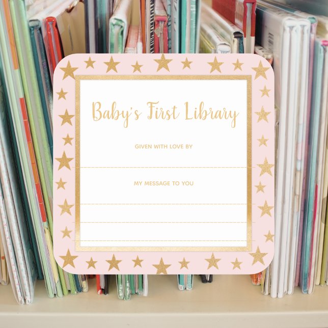 Buchzeichen der ersten Bücherei des Babys, Rosa ro Quadratischer Aufkleber (Von Creator hochgeladen)