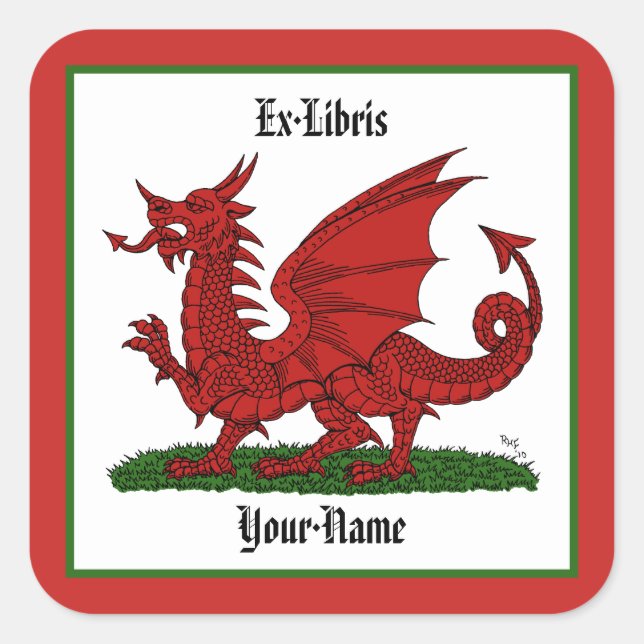 Buchzeichen des Roten Drachen von Wales Quadratischer Aufkleber (Vorderseite)