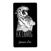 Buchzeichen Ex Libris weiße Tiger Big Cat auf schw
