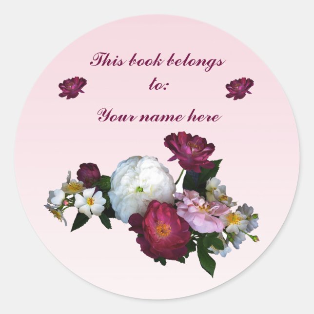 Buchzeichen für altmodische Rose Runder Aufkleber (Vorderseite)