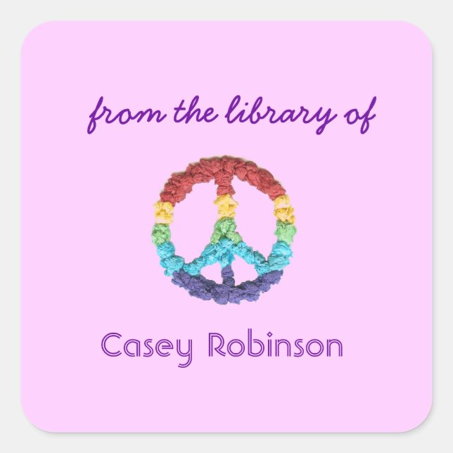 Buchzeichen für das Friedenszeichen - rosa Quadratischer Aufkleber (Vorderseite)