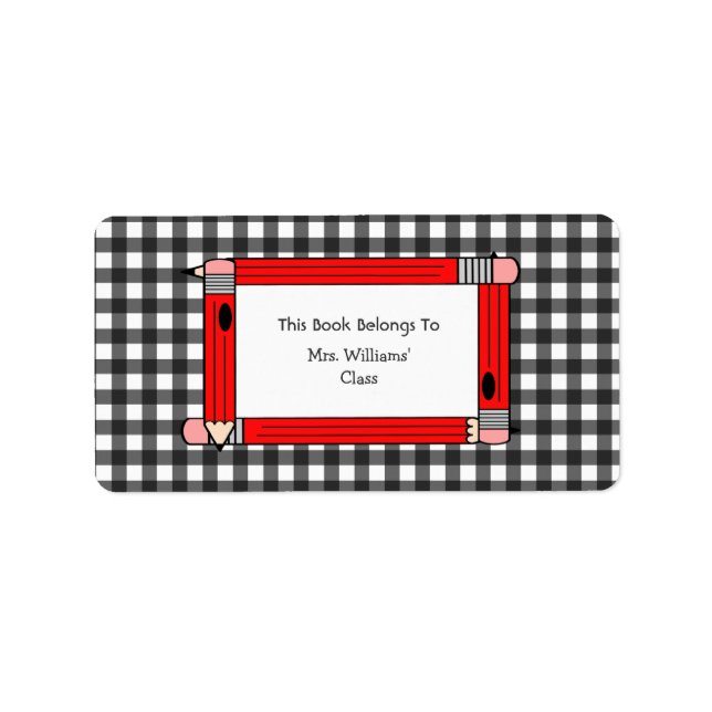 Buchzeichen für Lehrer - Gingham & Red Pencils Adressaufkleber (Vorne)