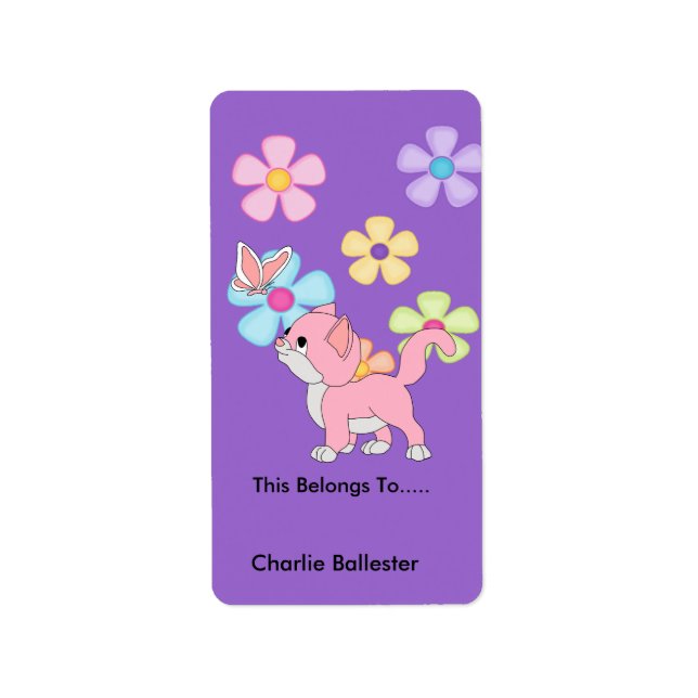 Buchzeichen Labels Kinder Stickers Kitten Katze Adressaufkleber (Vorne)