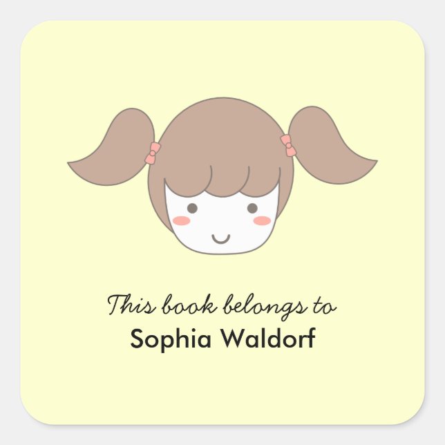 Buchzeichen Little Girl mit Pigtails Quadratischer Aufkleber (Vorderseite)