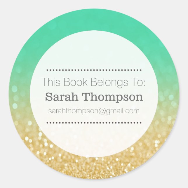 Buchzeichen School Name Stickers Gold Ombre Glitze (Vorderseite)