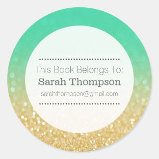 Buchzeichen School Name Stickers Gold Ombre Glitze