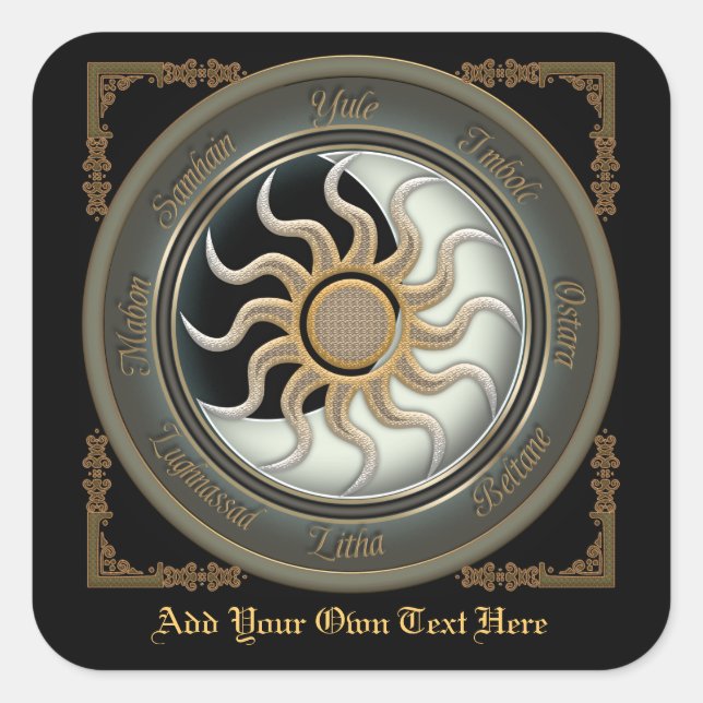 Buchzeichen Sun und Moon Pagan Wheel Quadratischer Aufkleber (Vorderseite)