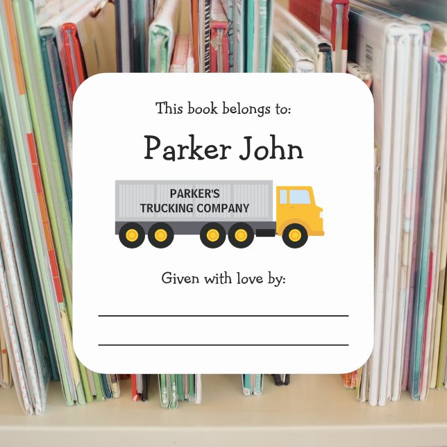 Buchzeichen von Trailer-Lkw-Kindern Quadratischer Aufkleber (Von Creator hochgeladen)