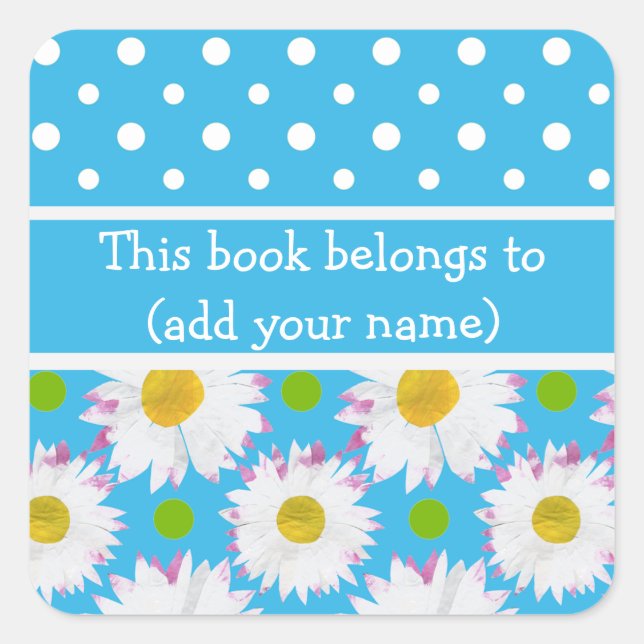 Buchzeichen zu personalisieren: Polkas, Daisies on Quadratischer Aufkleber (Vorderseite)