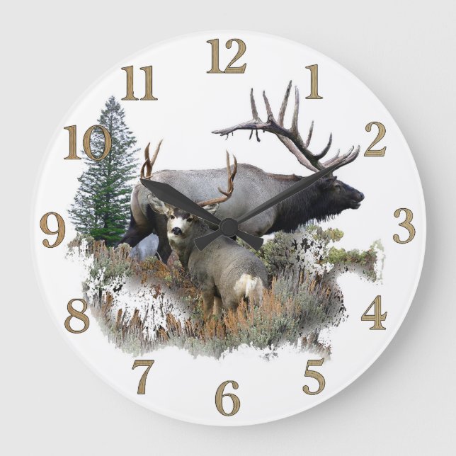 Buck and bull wildlife große wanduhr (Vorderseite)