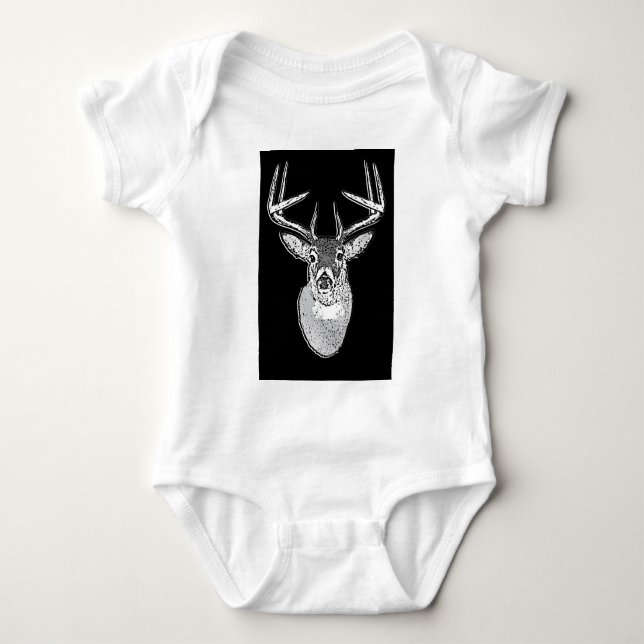 Buck auf Schwarz-weißen Schwanz Deer Baby Strampler (Vorderseite)