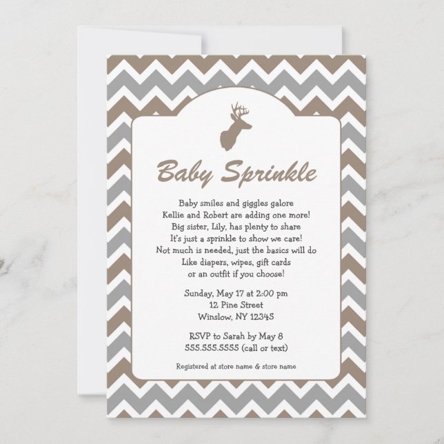 Buck Baby Sprinkle lädt ein, Babydusche, Hirsche Einladung (Vorderseite)