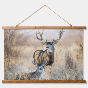 Buck Couple Maultierhirsch Wandteppich Mit Holzrahmen
