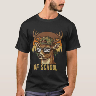 Buck Deer 100 Days of School Student Teacher Retro T-Shirt