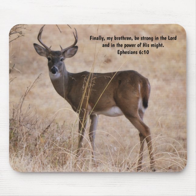 Buck Deer Faith Strong Bible Verse Mousepad (Vorne)