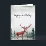 Buck Deer Happy Birthday Personalisiert Karte<br><div class="desc">Rustikale Kiefernbäume und buck glückliche Geburtstagskarte. Personalisierbar!</div>