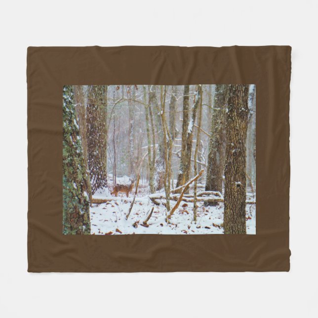Buck Deer im Schneesturm Fleecedecke (Vorderseite (Horizontal))