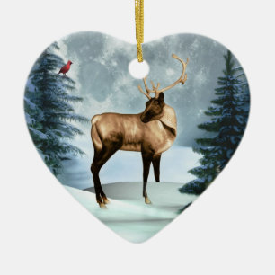 Buck Deer Winter Scene Heart Ornament