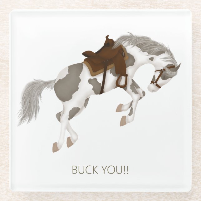 Buck dich! Funny Pinto Pferd Glasuntersetzer (Vorderseite)