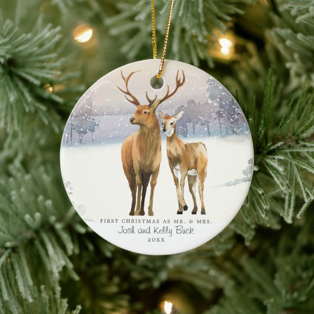Buck & Doe Erster Weihnachtsmann & Mrs. Personalis Keramik Ornament (Baum)