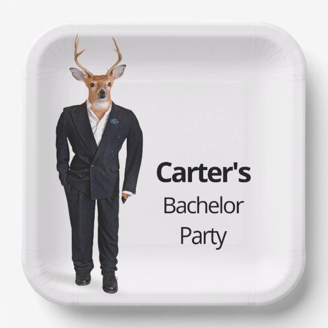 Buck in einem Tuxedo für Bachelor Party Pappteller (Vorderseite)