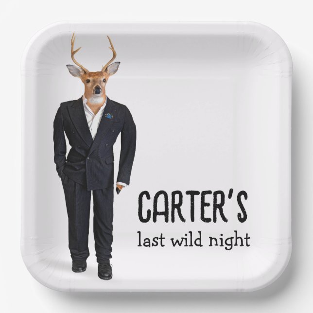 Buck in einem Tuxedo für Bachelor Party Pappteller (Vorderseite)