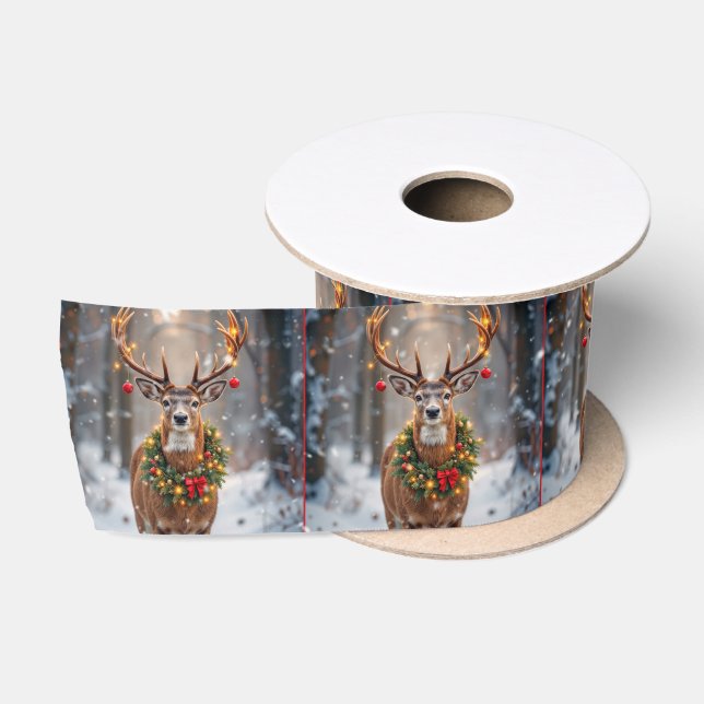 Buck In Snowflakes Wearing a Holiday Wreath Satinband (Spule)