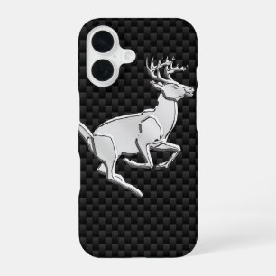Buck läuft auf weißem Schwanz Hirsch auf Kohlensto iPhone 16 Hülle