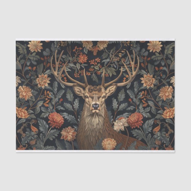 Buck mit Antler und Blume Decoupage Seidenpapier (Vorderseite)