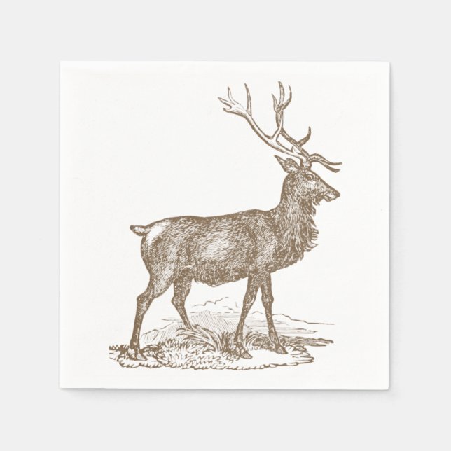 Buck Mule Deer Letterpress Style Serviette (Vorderseite)