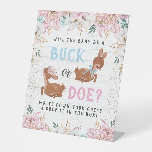 Buck oder Doe? Baby Shower Reveal Sockelschild (Vorderseite)