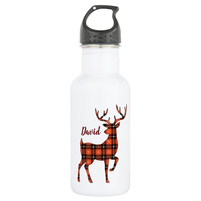 Buck Silhouette Deer in Buffalo Kariert Edelstahlflasche (Vorderseite)