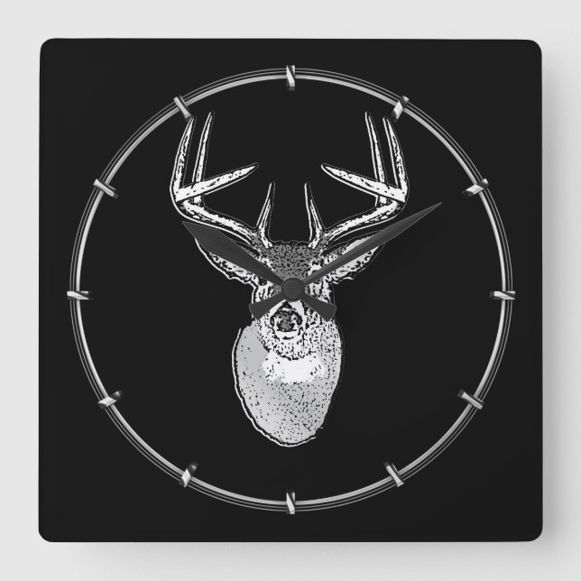 Buck trophy on Black White Tail Deer Quadratische Wanduhr (Vorderseite)