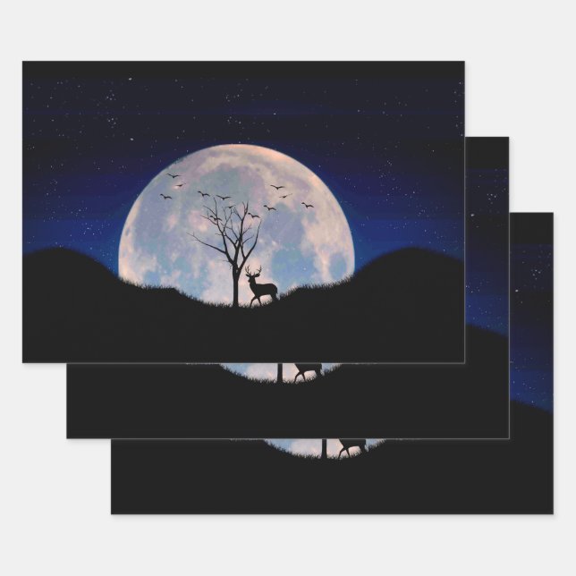 Buck with Big Rack Against Full Moon Geschenkpapier Set (Set)