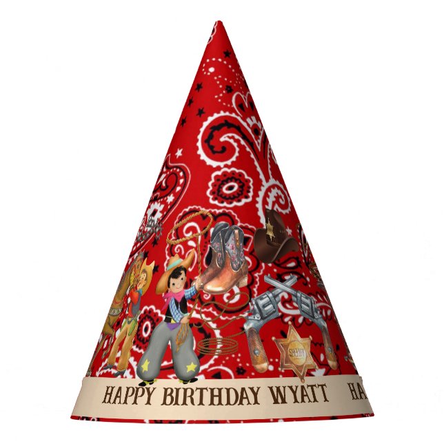 Buckaroo Cowboy Birthday Party Boy's Name Niedlich Partyhütchen (Vorderseite)