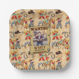 Buckaroo Cowboy Boy's Birthday Foto & Name Niedlic Pappteller