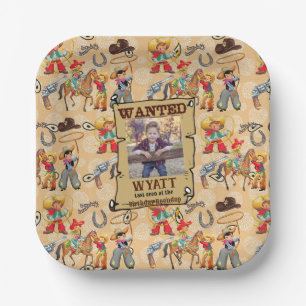 Buckaroo Cowboy Boy's Birthday Foto & Name Niedlic Pappteller