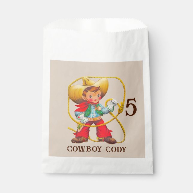 Buckaroo Cowboy Boy's Birthday Name & Age Geschenktütchen (Vorderseite)