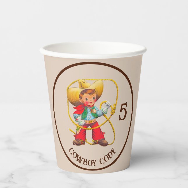 Buckaroo Cowboy Boy's Birthday Name & Age Pappbecher (Vorderseite)